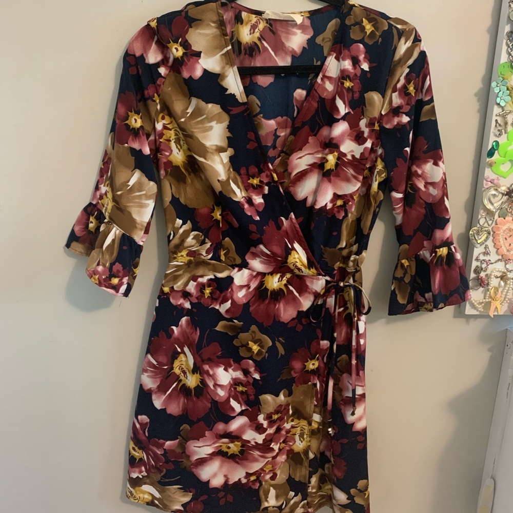 FLORAL WRAP dress (NAVY, PLUM, BEIGE)